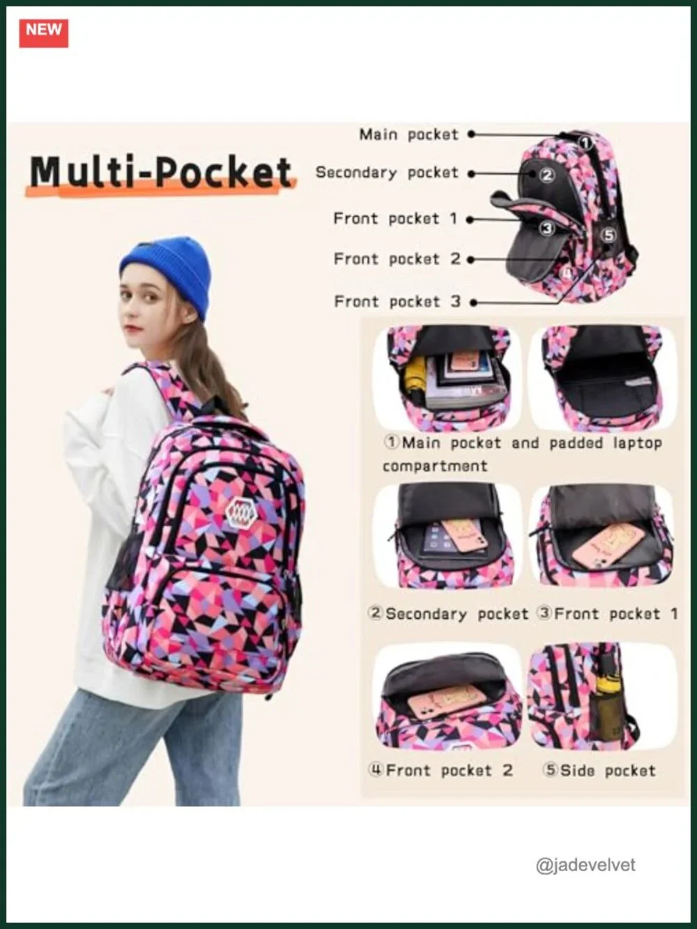 3pcs Geometric Print Girls Backpack and Lunch Bag Set for School Middle High